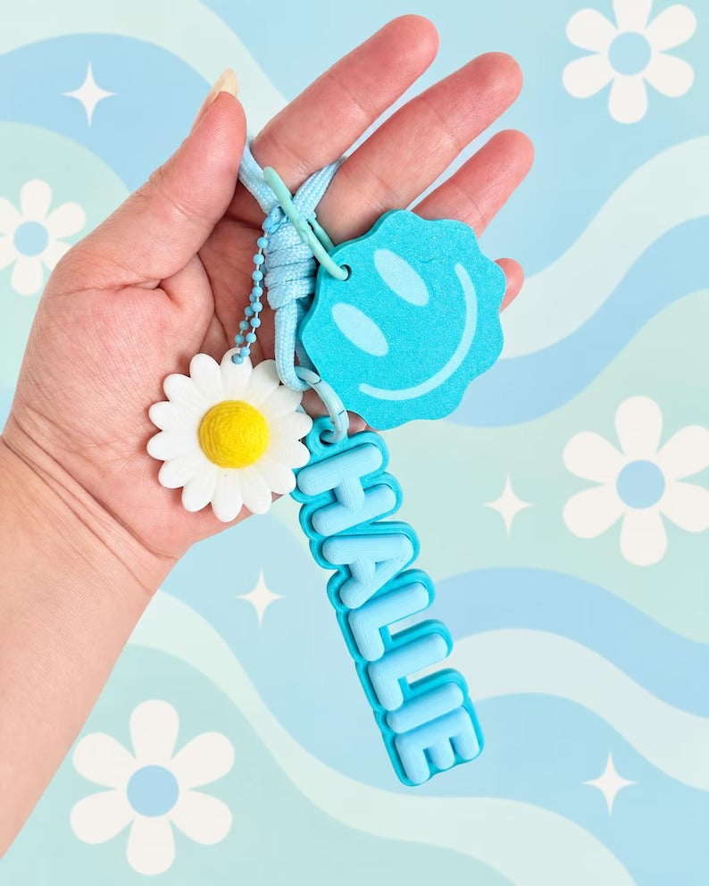 Groovy Puffy Name Keychain | Personalized Backpack Bag Charm