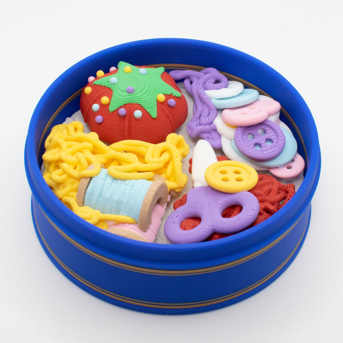 Cookie Tin Fidget Clicker, sewing kit details