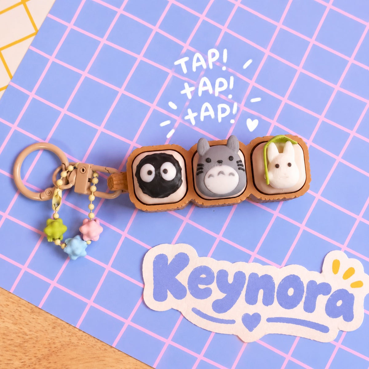 Totoro-Inspired Bubble Clicker Set | Forest Spirits Fidget Keychain Set with Wood Trunk Base