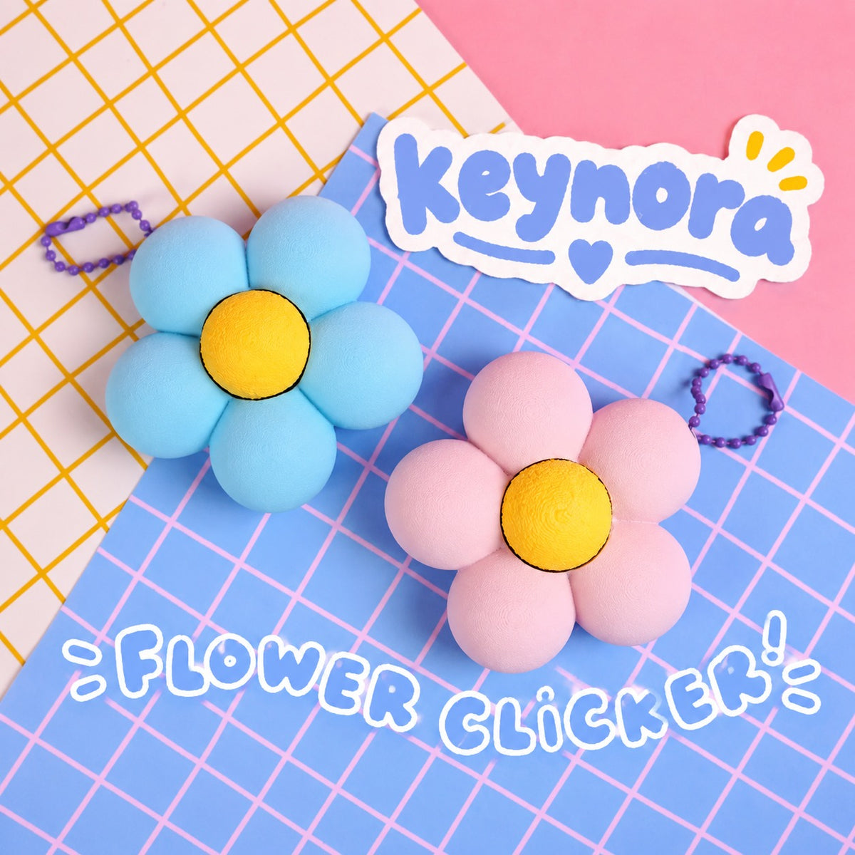 Flower Fidget Clicker Keychain | Pastel Pink or Blue Flower Clicky Toy