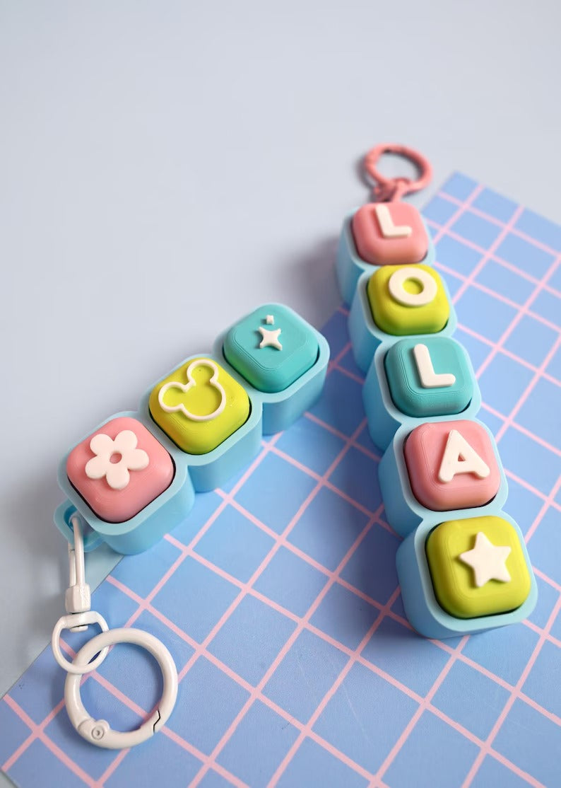 Custom Name Bubble Clicker Keychain (Rainbow Sherbet - Pink, Teal, Lime, Light Blue)