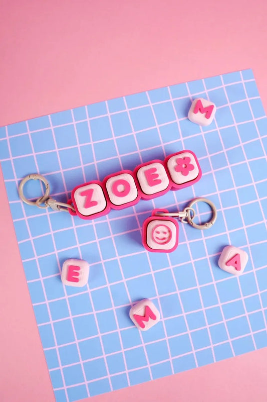 Custom Name Bubble Clicker Keychain (Pink Punch - Pastel Pink, Hot Pink)