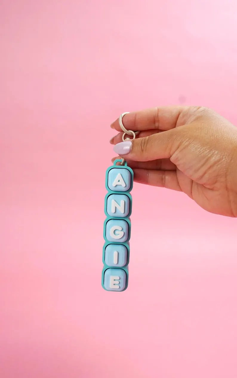 Custom Name Bubble Clicker Keychain (Mint - Pastel Blue, Arctic Teal)