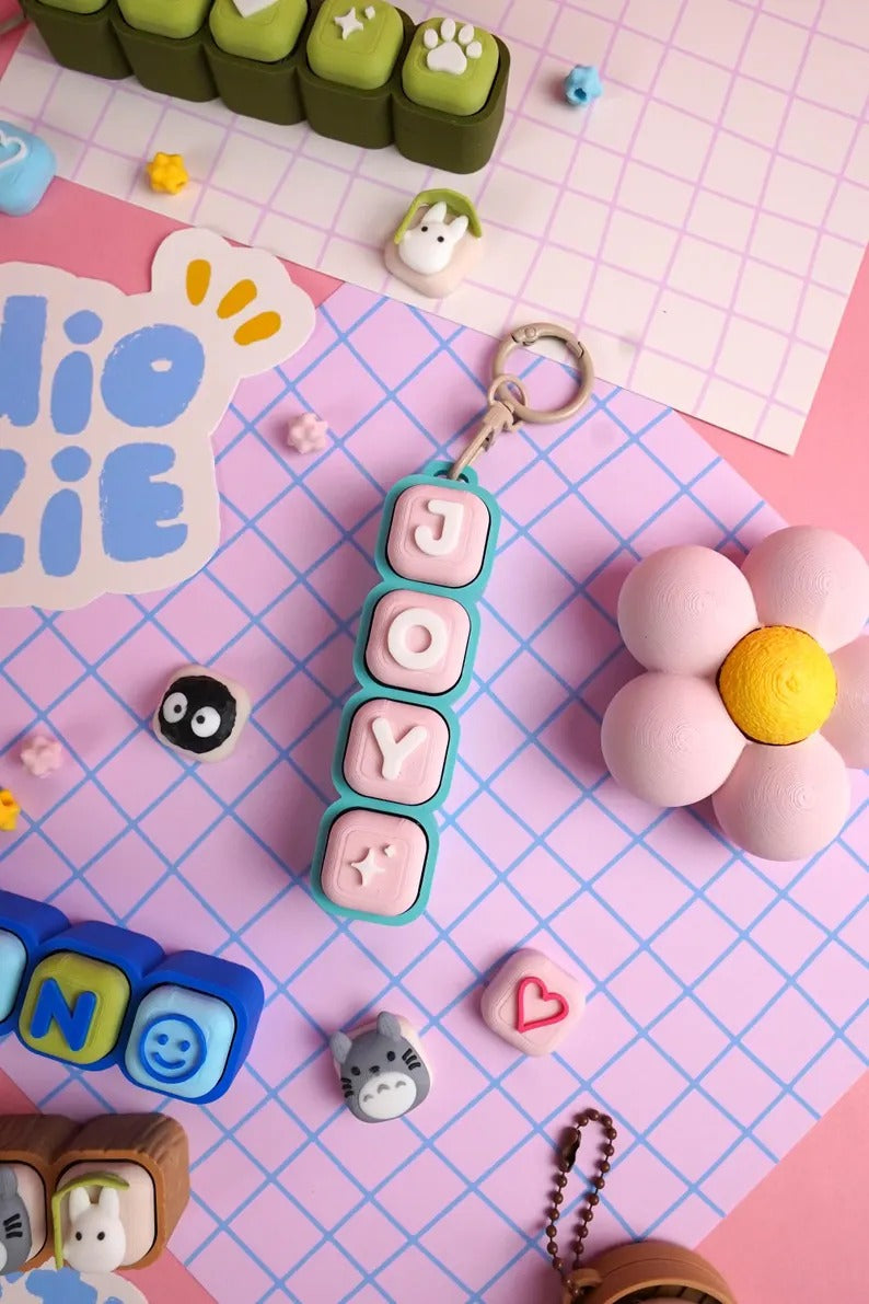 Custom Name Bubble Clicker Keychain (Cotton Candy - Pastel Pink, Arctic Teal)