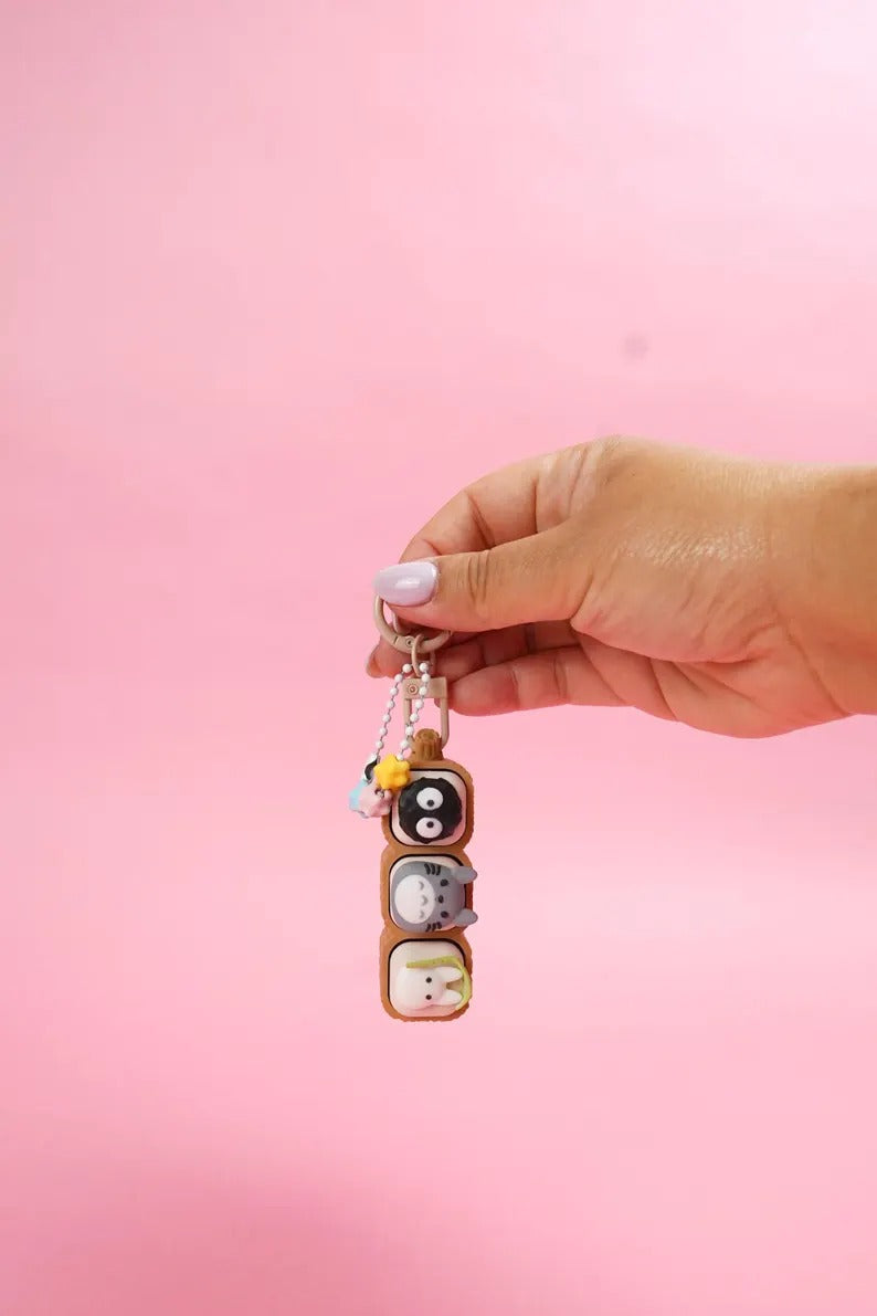 Totoro-Inspired Bubble Clicker Set | Forest Spirits Fidget Keychain Set with Wood Trunk Base