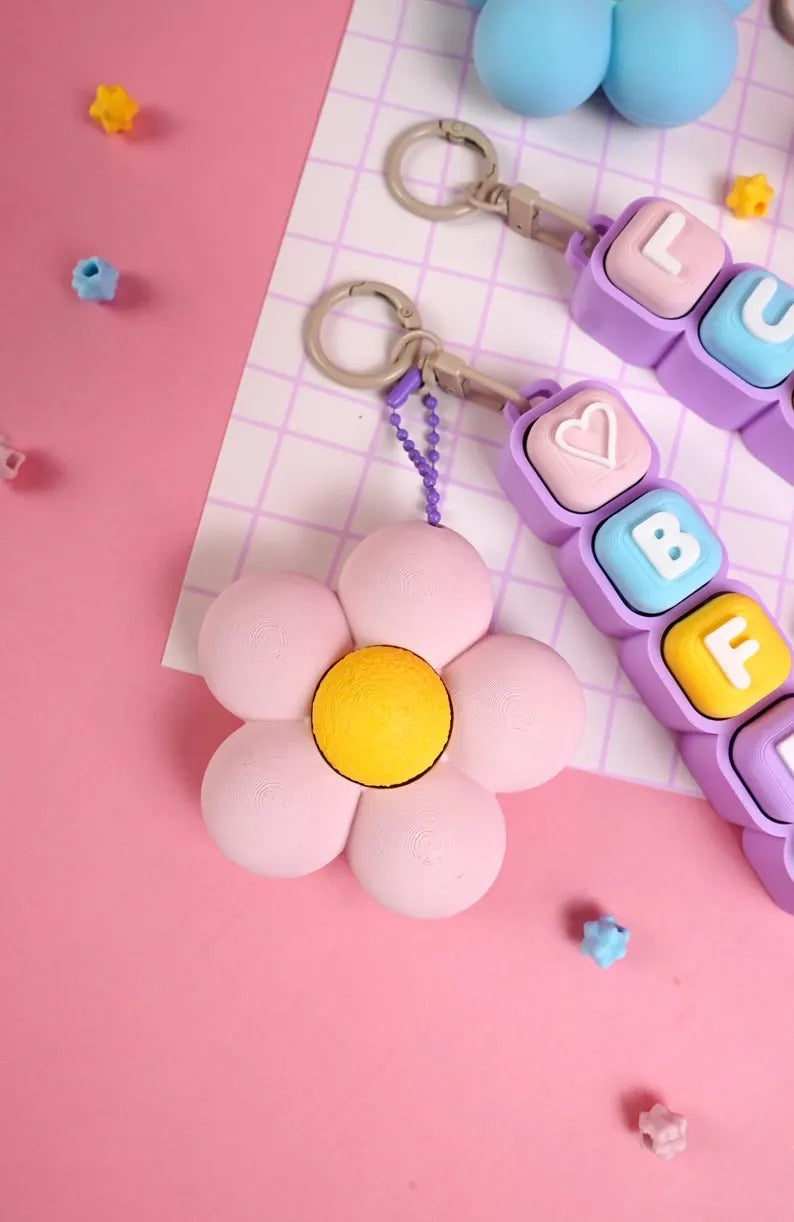 Flower Fidget Clicker Keychain | Pastel Pink or Blue Flower Clicky Toy