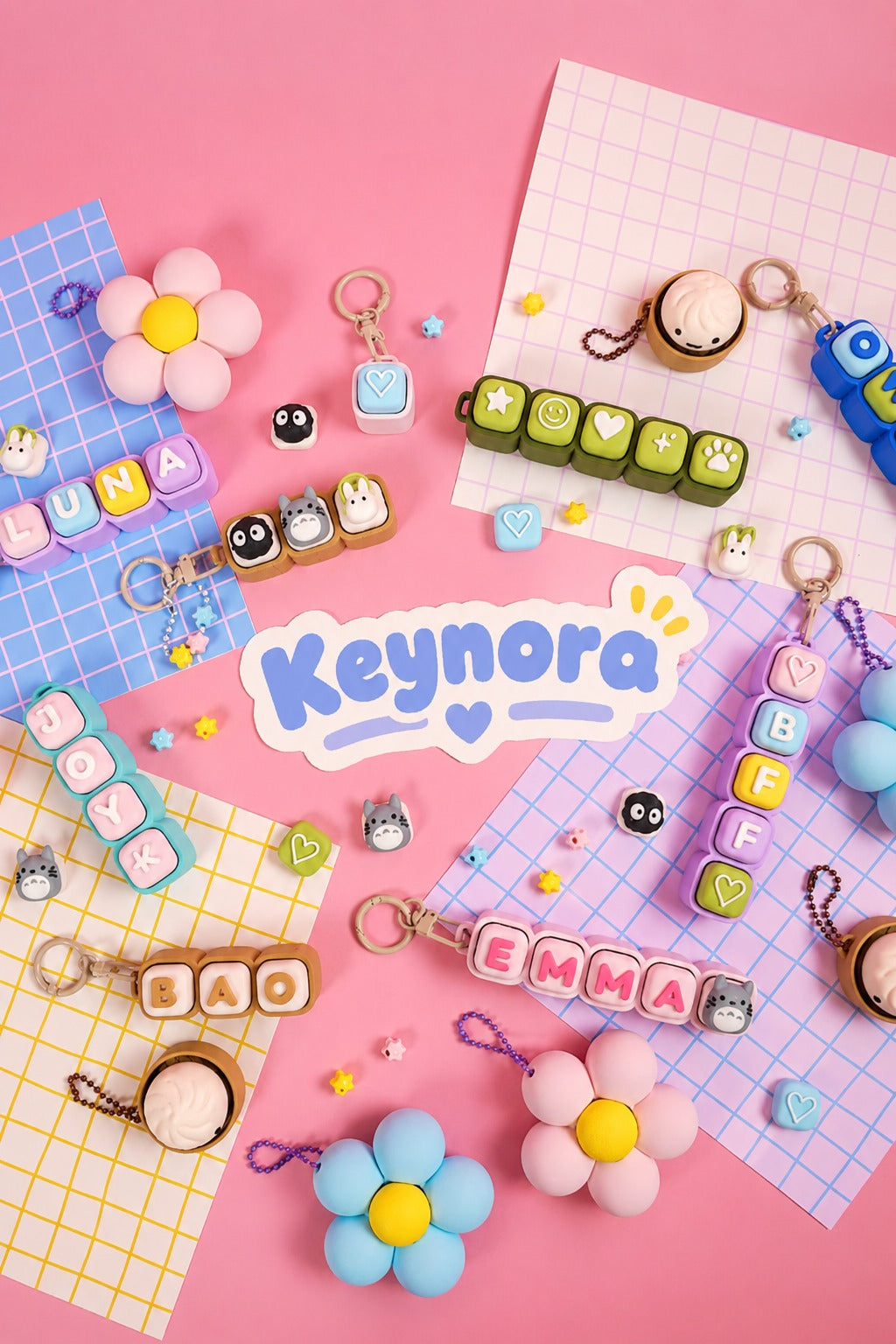 Custom Name Bubble Clicker Keychain (Cotton Candy - Pastel Pink, Arctic Teal)