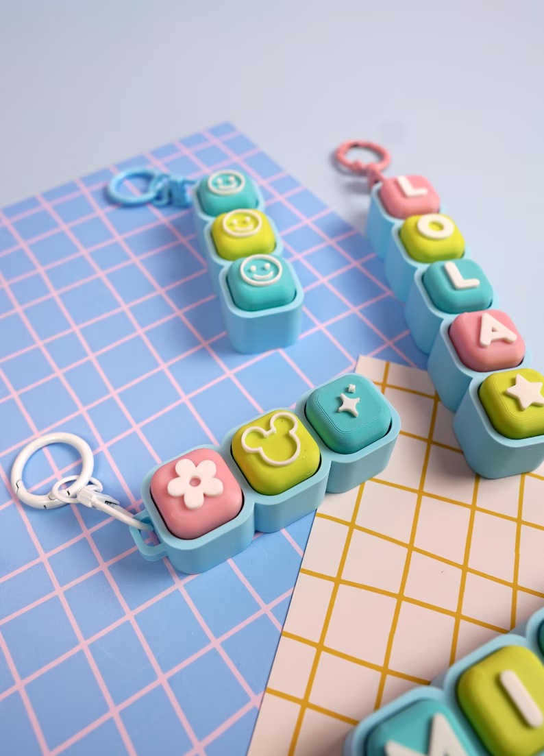 Custom Name Bubble Clicker Keychain (Rainbow Sherbet - Pink, Teal, Lime, Light Blue)