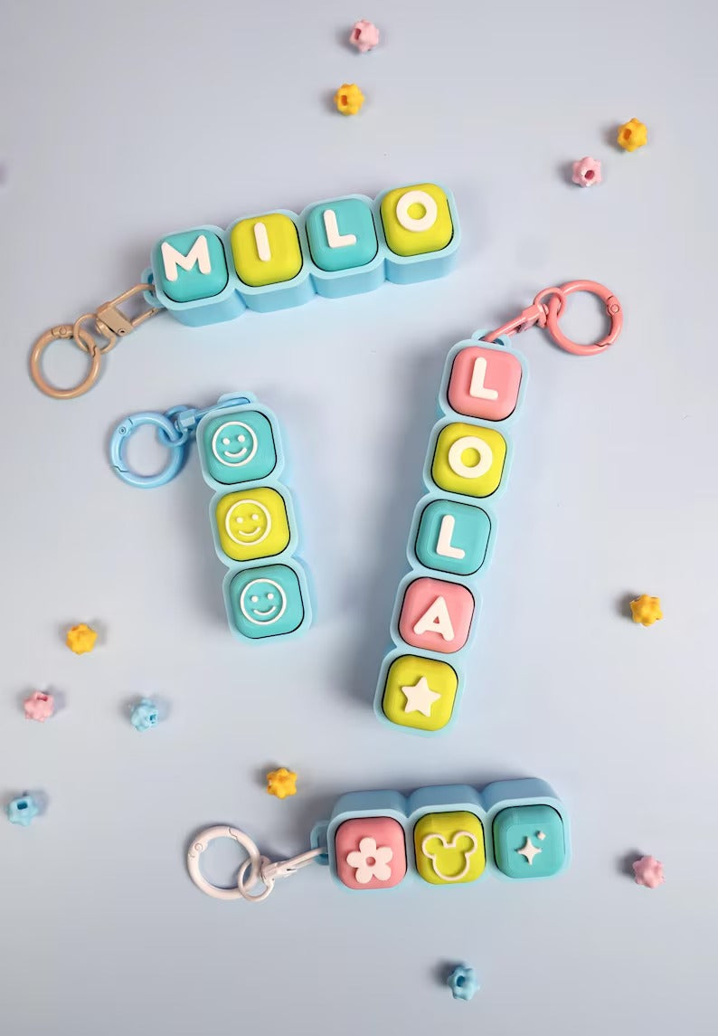 Custom Name Bubble Clicker Keychain (Rainbow Sherbet - Pink, Teal, Lime, Light Blue)