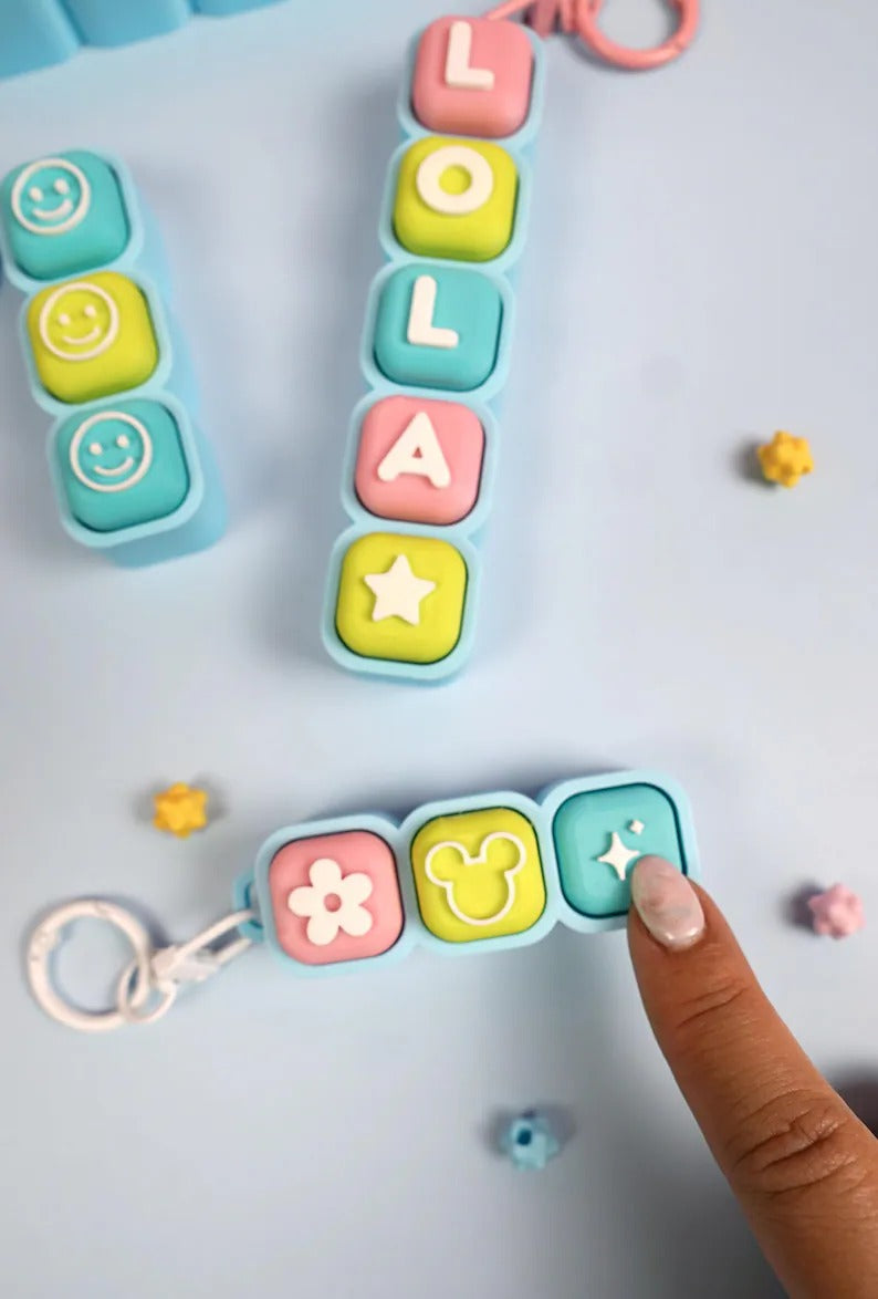 Custom Name Bubble Clicker Keychain (Rainbow Sherbet - Pink, Teal, Lime, Light Blue)
