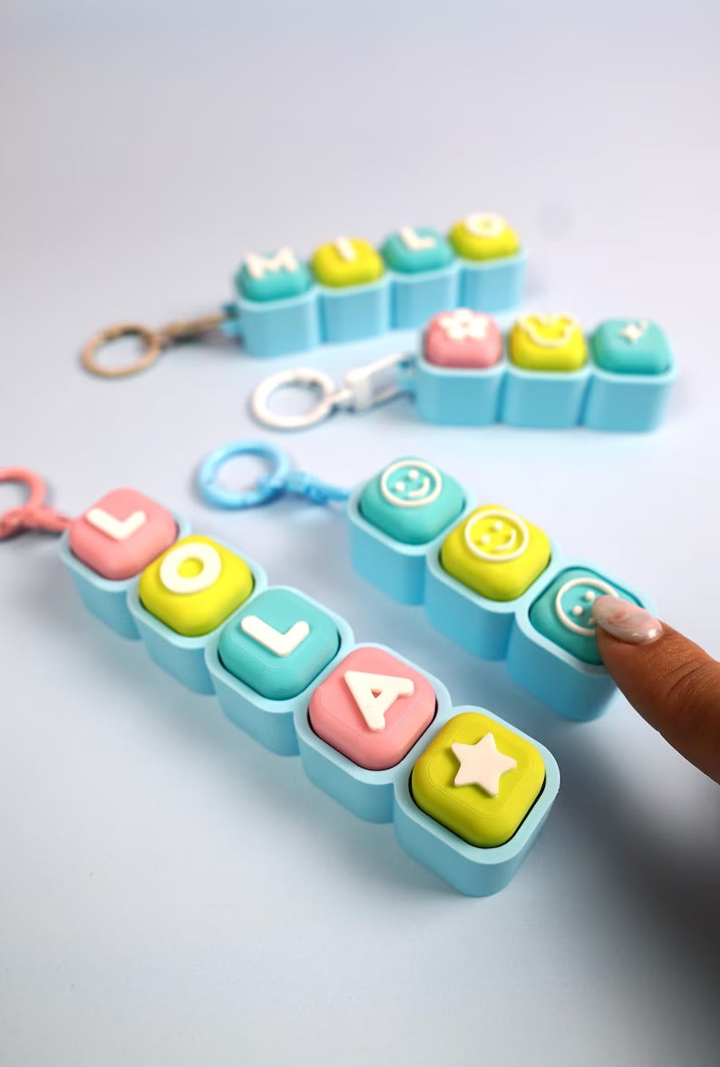 Custom Name Bubble Clicker Keychain (Rainbow Sherbet - Pink, Teal, Lime, Light Blue)
