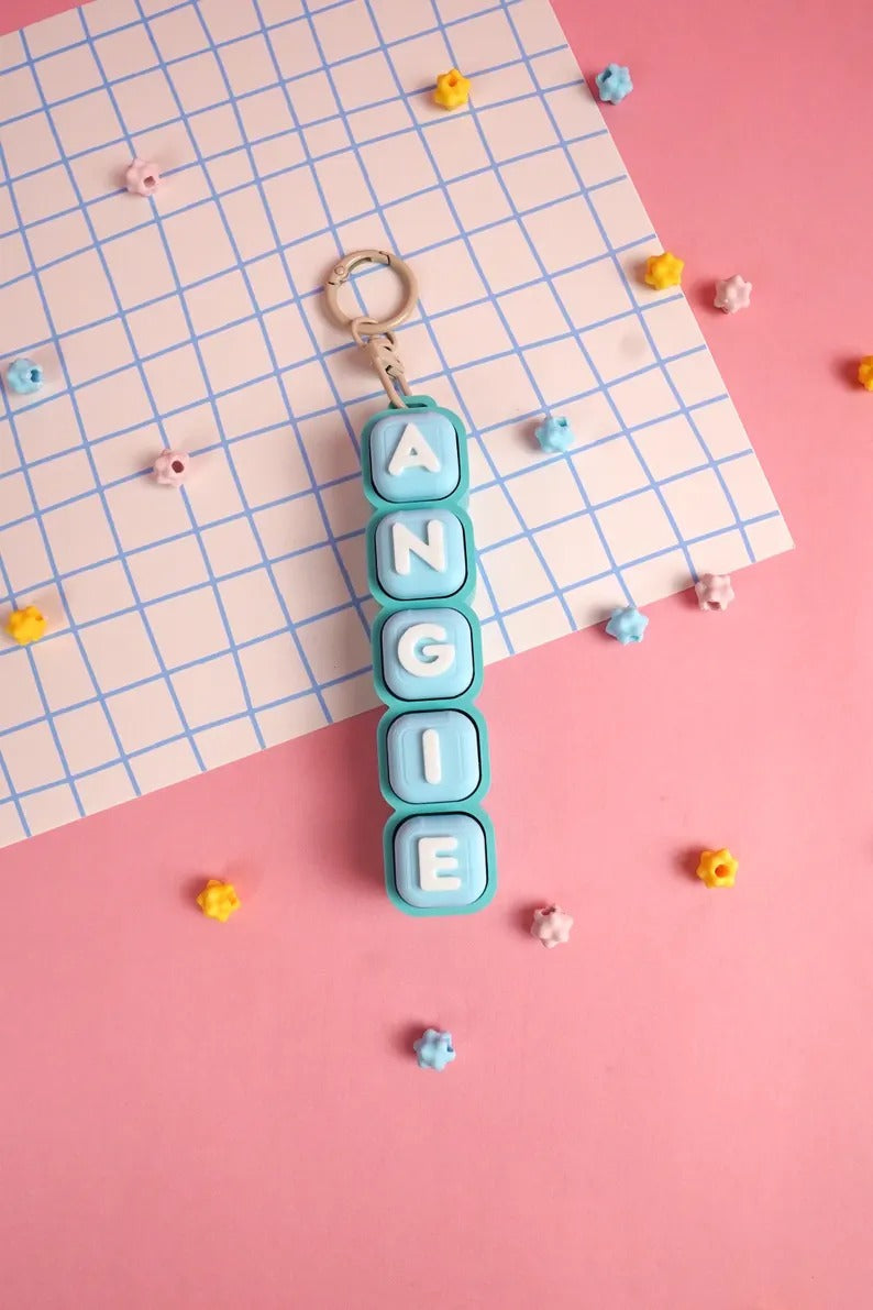 Custom Name Bubble Clicker Keychain (Mint - Pastel Blue, Arctic Teal)