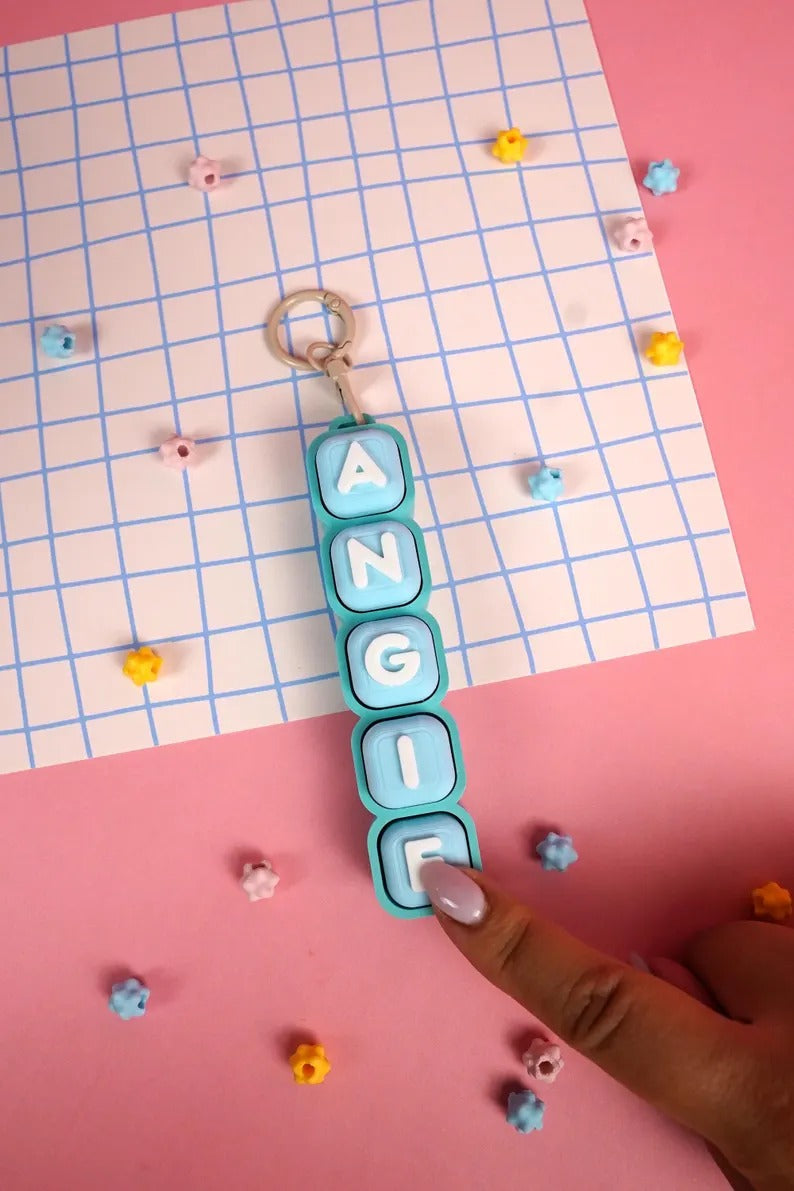 Custom Name Bubble Clicker Keychain (Mint - Pastel Blue, Arctic Teal)