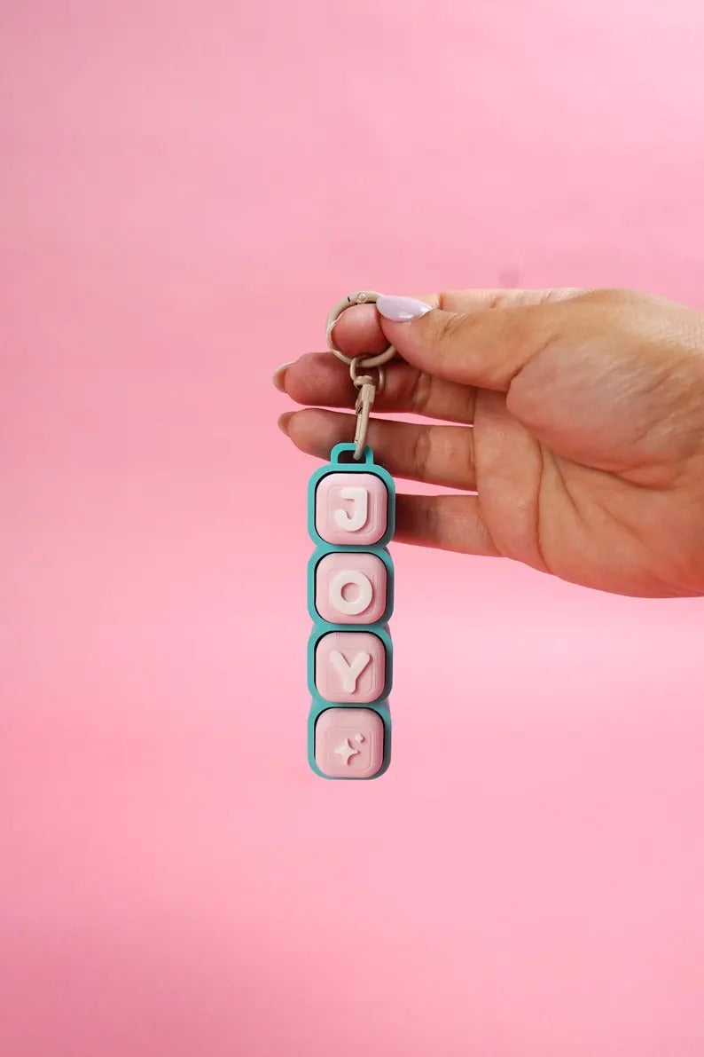 Custom Name Bubble Clicker Keychain (Cotton Candy - Pastel Pink, Arctic Teal)