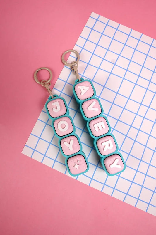 Custom Name Bubble Clicker Keychain (Cotton Candy - Pastel Pink, Arctic Teal)