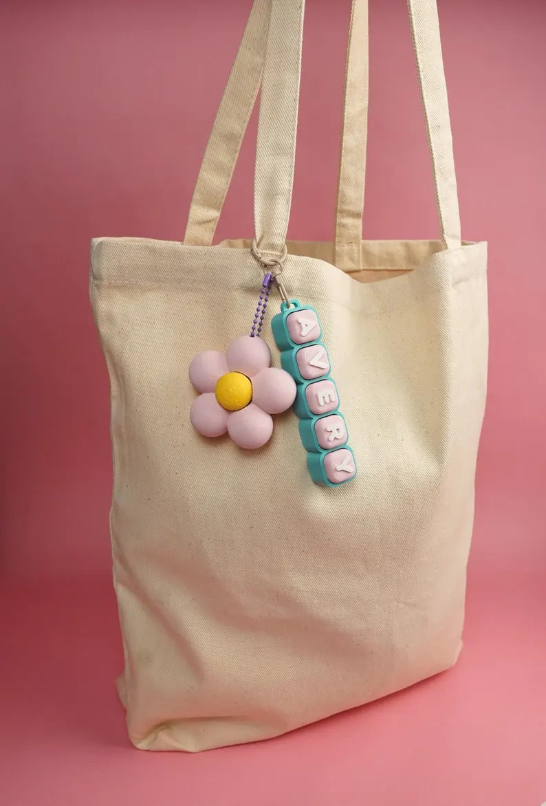 Custom Name Bubble Clicker Keychain (Cotton Candy - Pastel Pink, Arctic Teal)