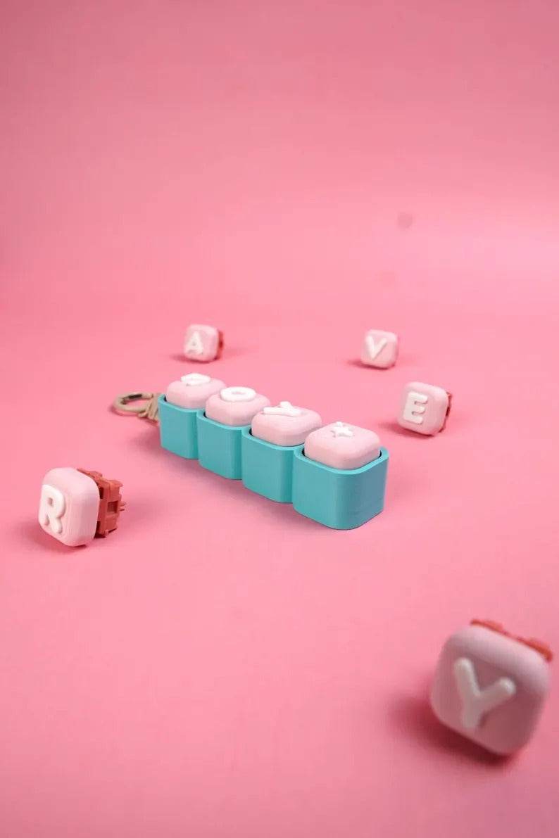 Custom Name Bubble Clicker Keychain (Cotton Candy - Pastel Pink, Arctic Teal)