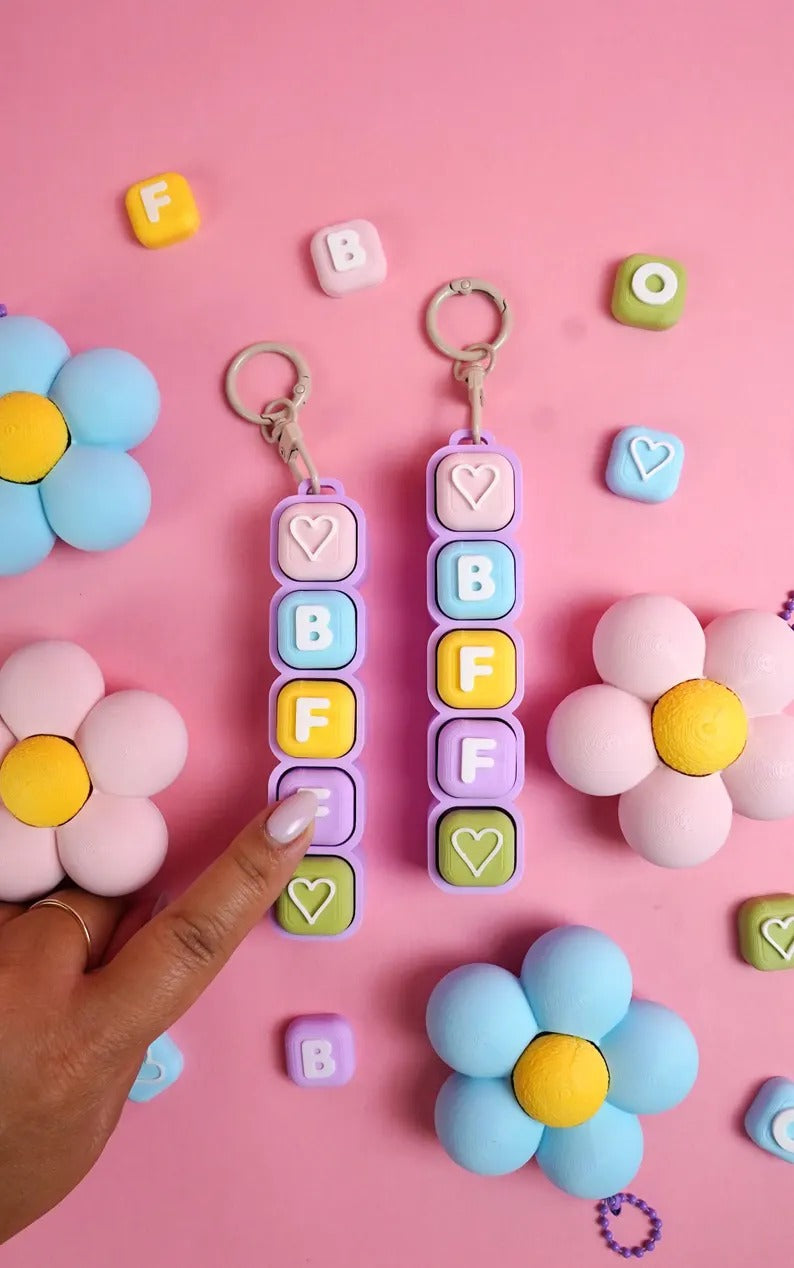 BFF Bubble Clicker Keychain Set | Set of 2 Best Friend Fidget Keychains with Flower Charm