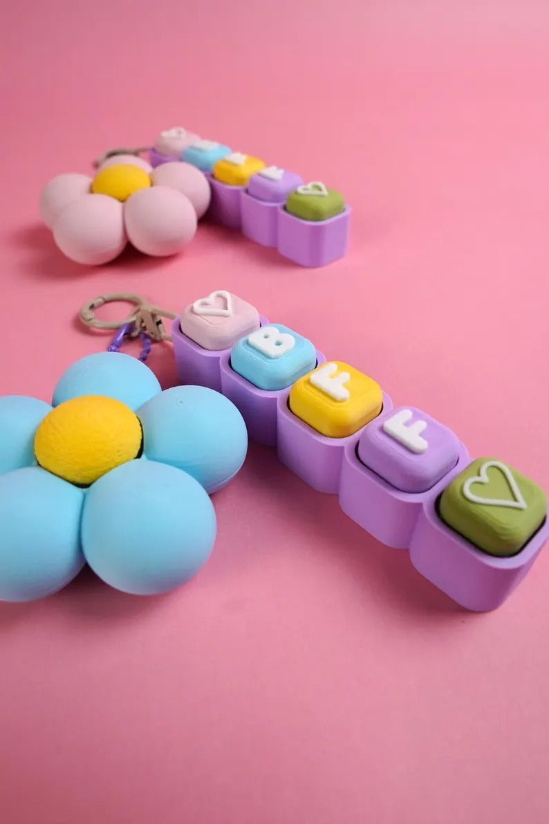 BFF Bubble Clicker Keychain Set | Set of 2 Best Friend Fidget Keychains with Flower Charm