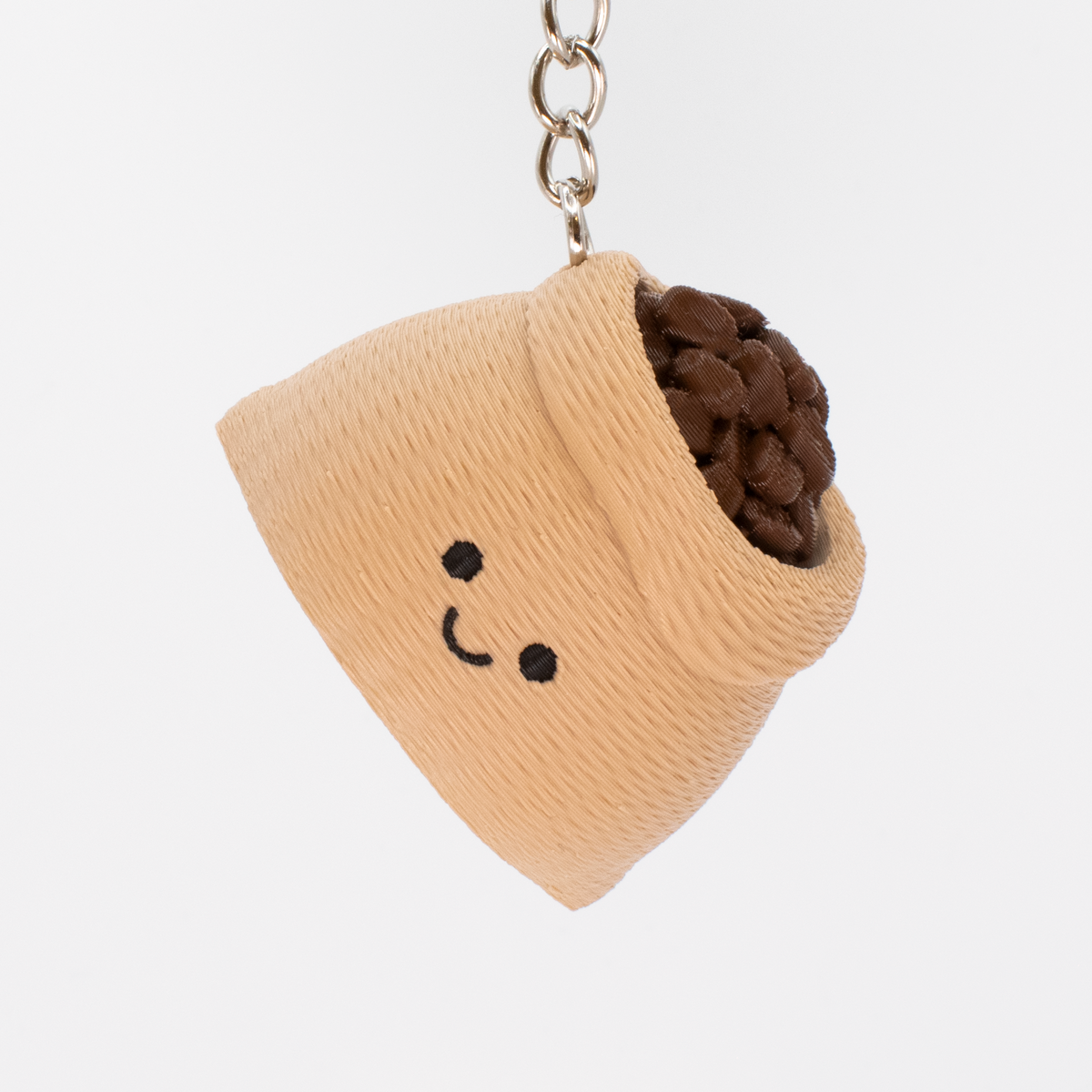 Coffee Bean Sack Fidget Clicker, on a keychain