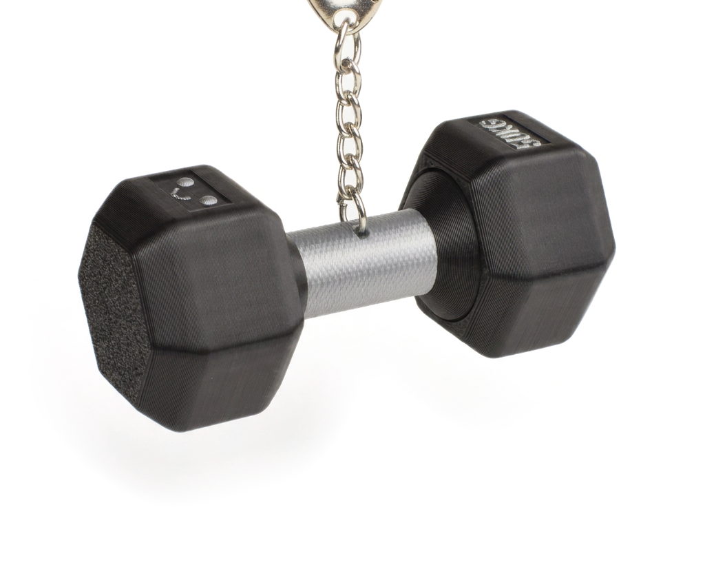 Dumbbell Fidget Clicker, on a keychain