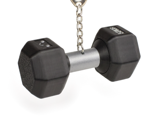 Dumbbell Fidget Clicker, on a keychain